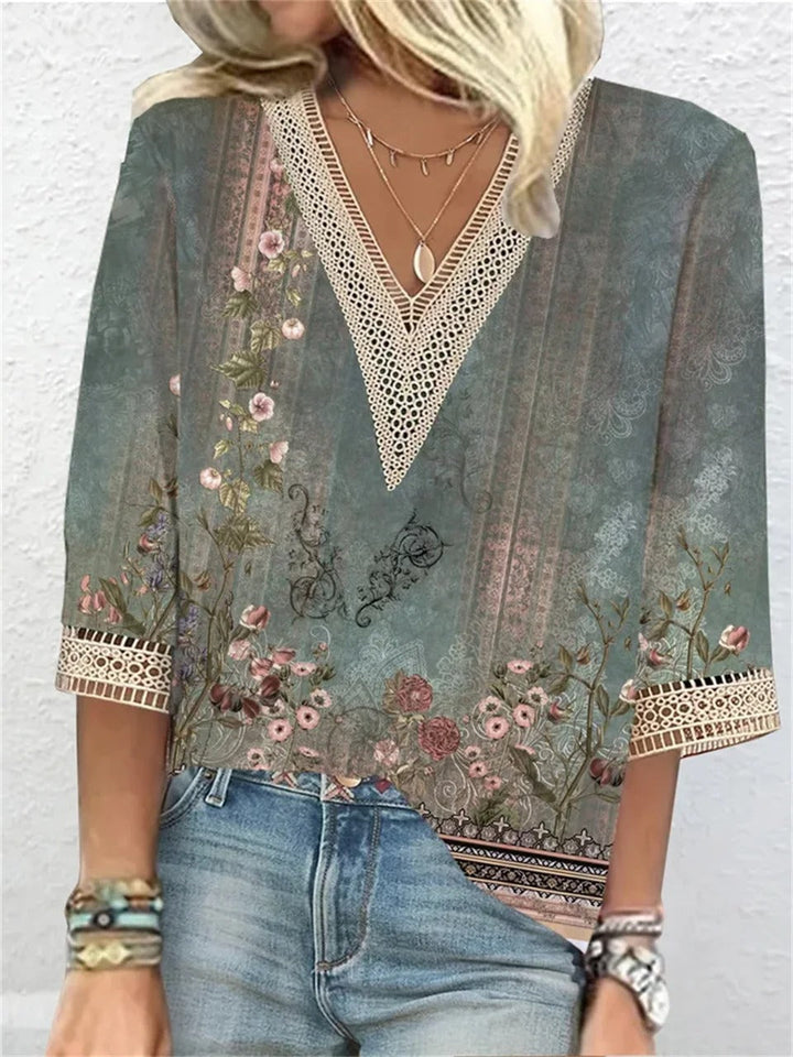 "Elegante dames zomer blouse in goud, roze, bruin of groen; chique design voor comfort en stijl in warme maanden."