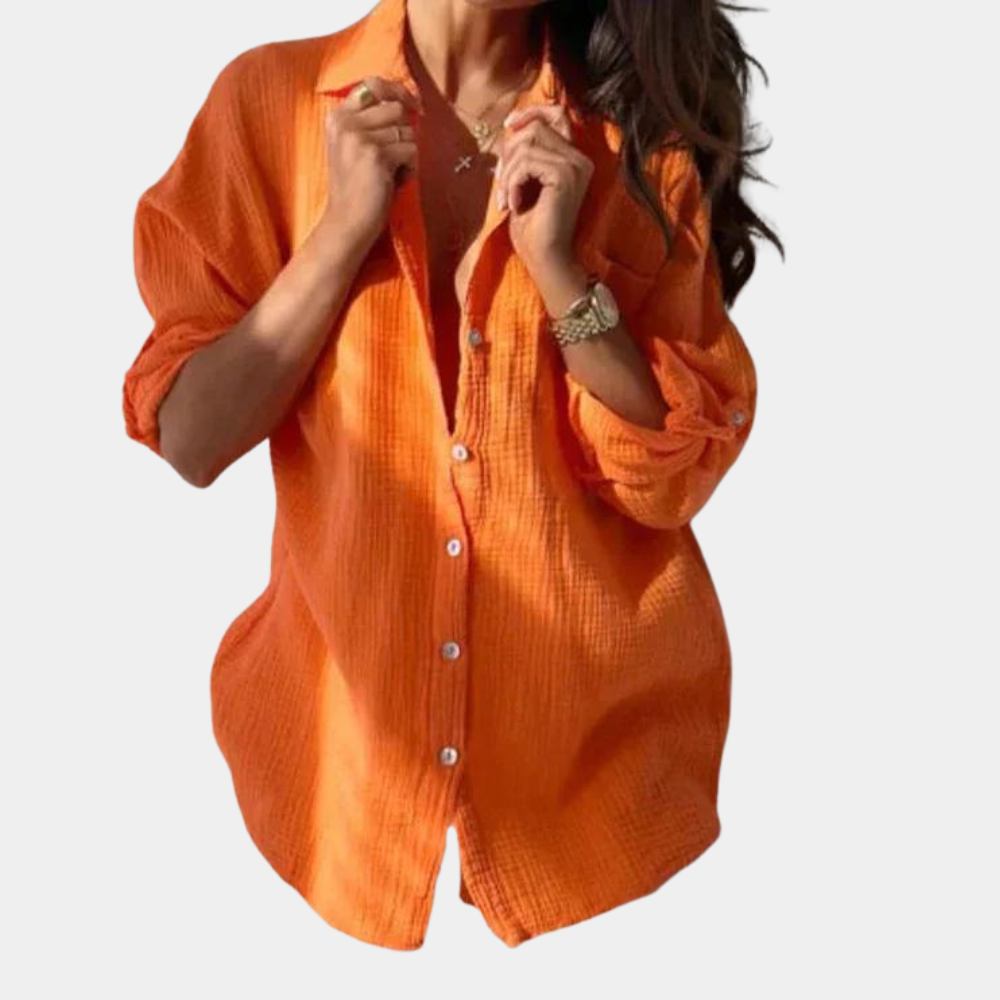 Veelzijdige damesblouse met lange mouw en knoopsluiting. Comfortabel voor lente/zomer, casual of elegant te dragen.