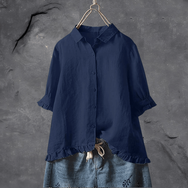 Veelzijdige dames top: rucheblouse met korte mouwen en losse pasvorm, voor een zomerse, elegante look.