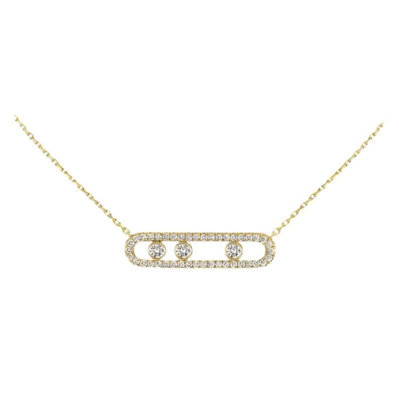 Elegante damesketting met bewegende diamanten, verstelbaar in lengte. Perfect als luxe sieraad of cadeau.