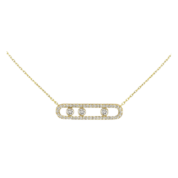 Elegante damesketting met bewegende diamanten, verstelbaar in lengte. Perfect als luxe sieraad of cadeau.