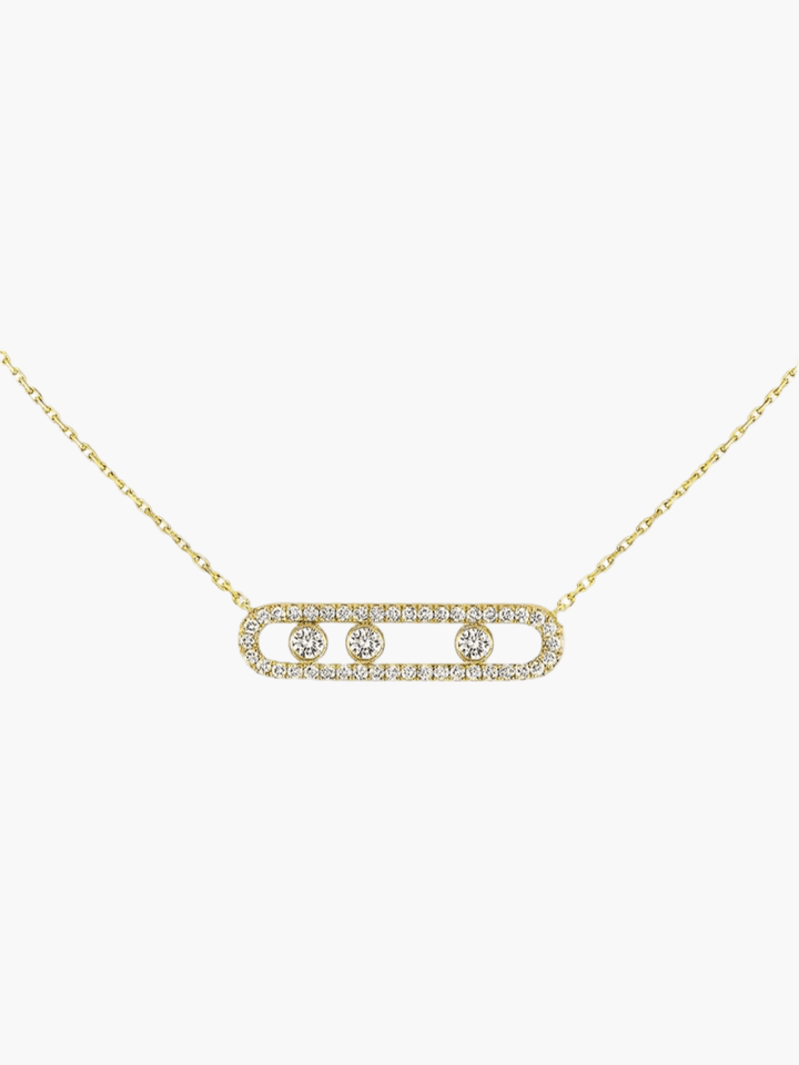 Gouden damesketting Elegance, verstelbaar met sprankelende bewegende diamanten. Een luxe en elegant sieraad.