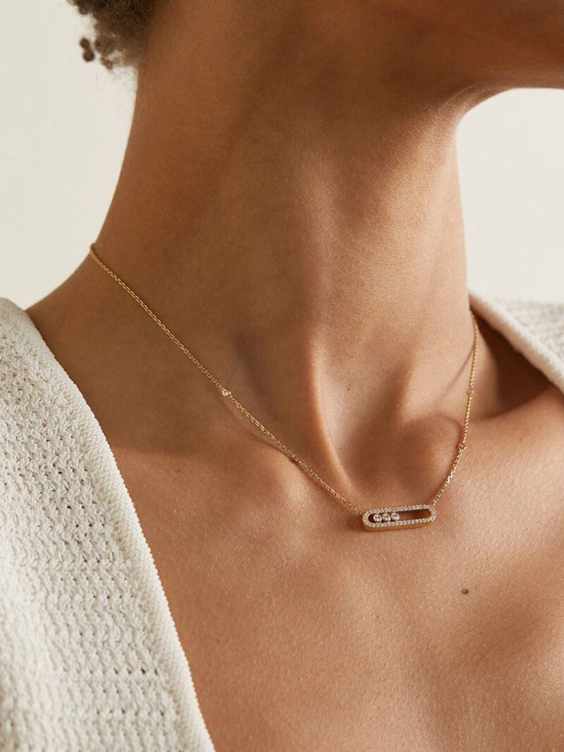 Roségouden damesketting Elegance, verstelbaar met sprankelende bewegende diamanten. Een modern en elegant sieraad.