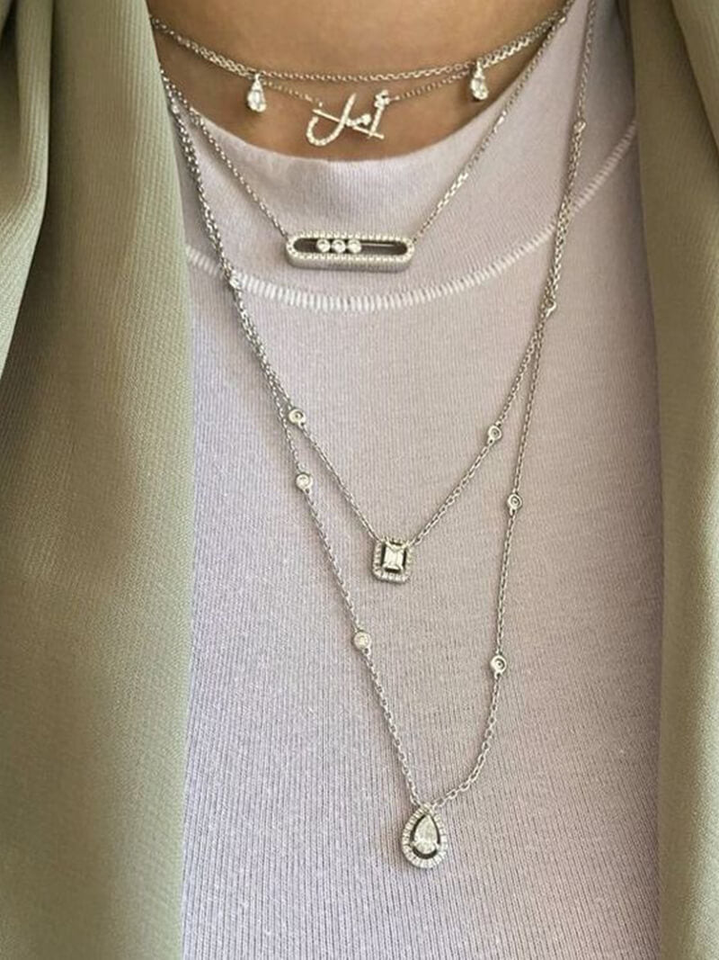 Luxe damesketting Elegance met verstelbare lengte en glinsterende bewegende diamanten. Een prachtig sieraad cadeau.