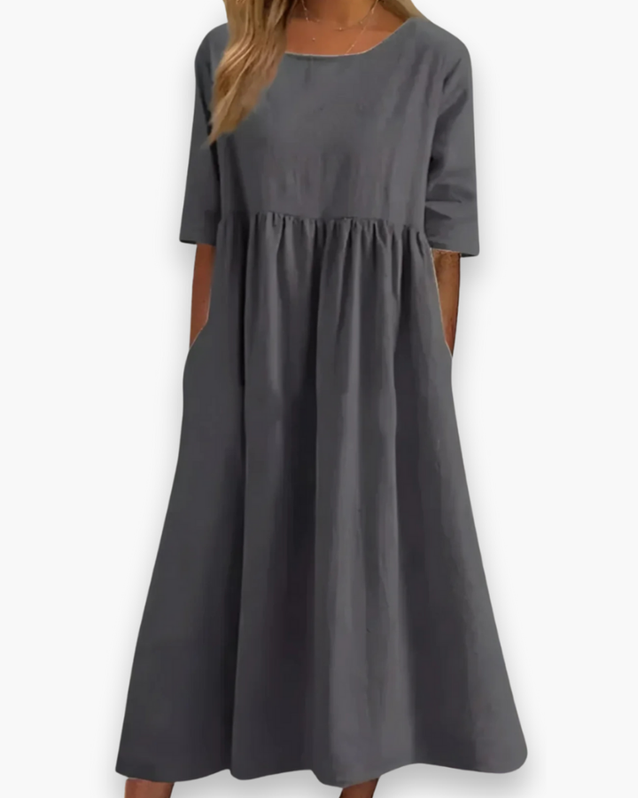 Mooie halflange dames midi-jurk, de perfecte effen lentejurk of comfortabele zomerjurk.