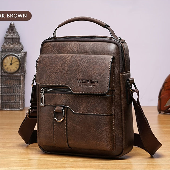 Elegante en functionele Jannes leren crossbody tas voor heren, zwart, donkerbruin en lichtbruin, stijlvol en duurzaam.