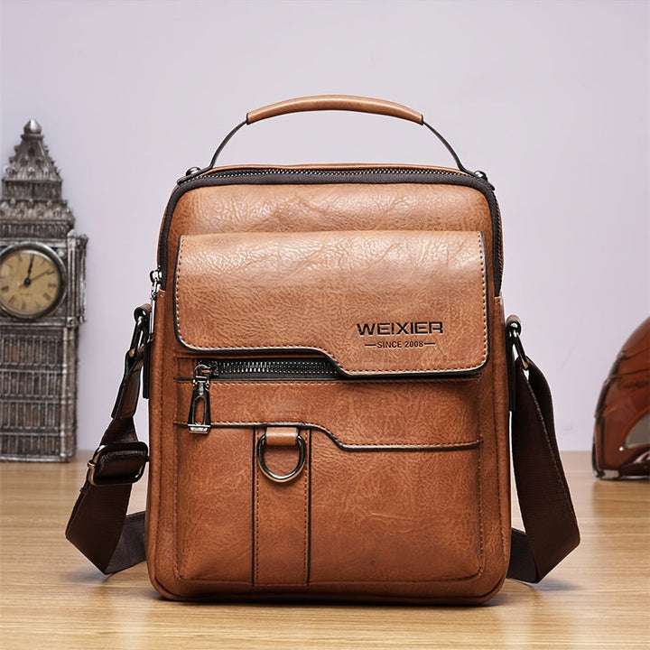 Elegante en functionele Jannes leren crossbody tas voor heren, zwart, donkerbruin en lichtbruin, stijlvol en duurzaam.