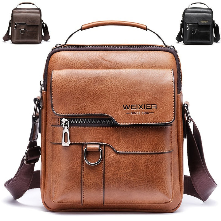 Elegante en functionele Jannes leren crossbody tas voor heren, zwart, donkerbruin en lichtbruin, stijlvol en duurzaam.