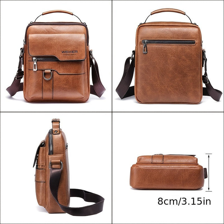Elegante en functionele Jannes leren crossbody tas voor heren, zwart, donkerbruin en lichtbruin, stijlvol en duurzaam.
