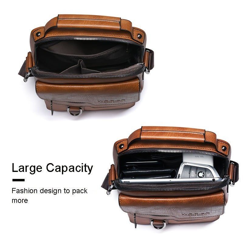 Elegante en functionele Jannes leren crossbody tas voor heren, zwart, donkerbruin en lichtbruin, stijlvol en duurzaam.