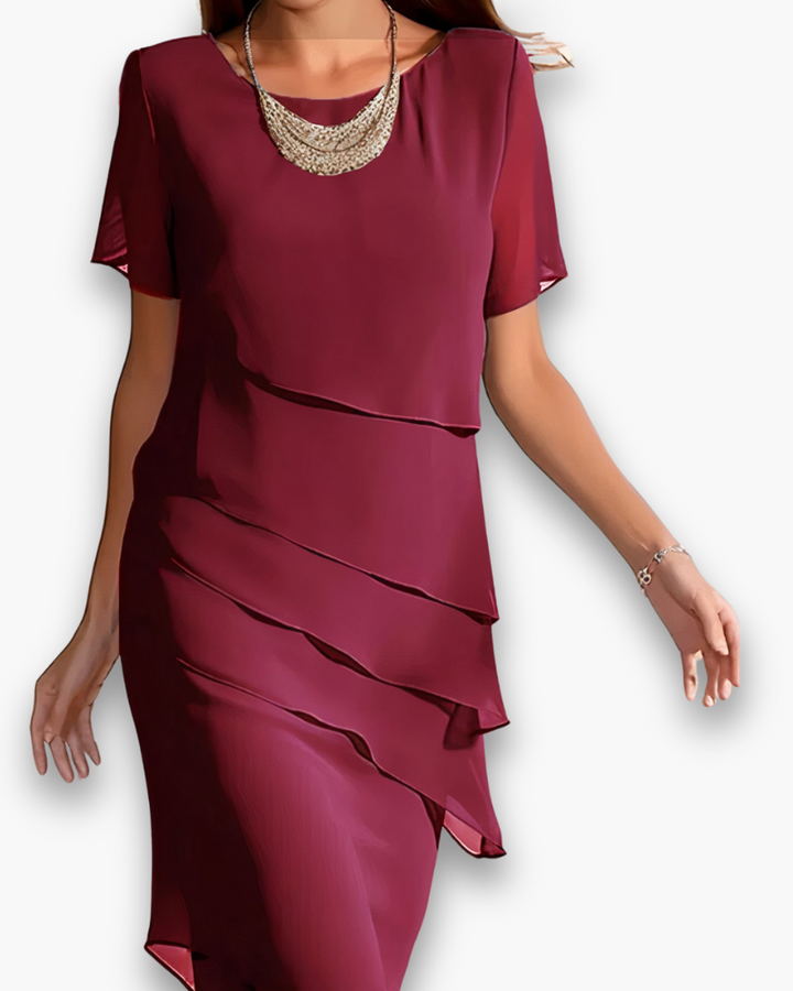 Elegante gelaagde midi jurk voor dames, perfect als feestjurk of zomerjurk, comfortabel en stijlvol.