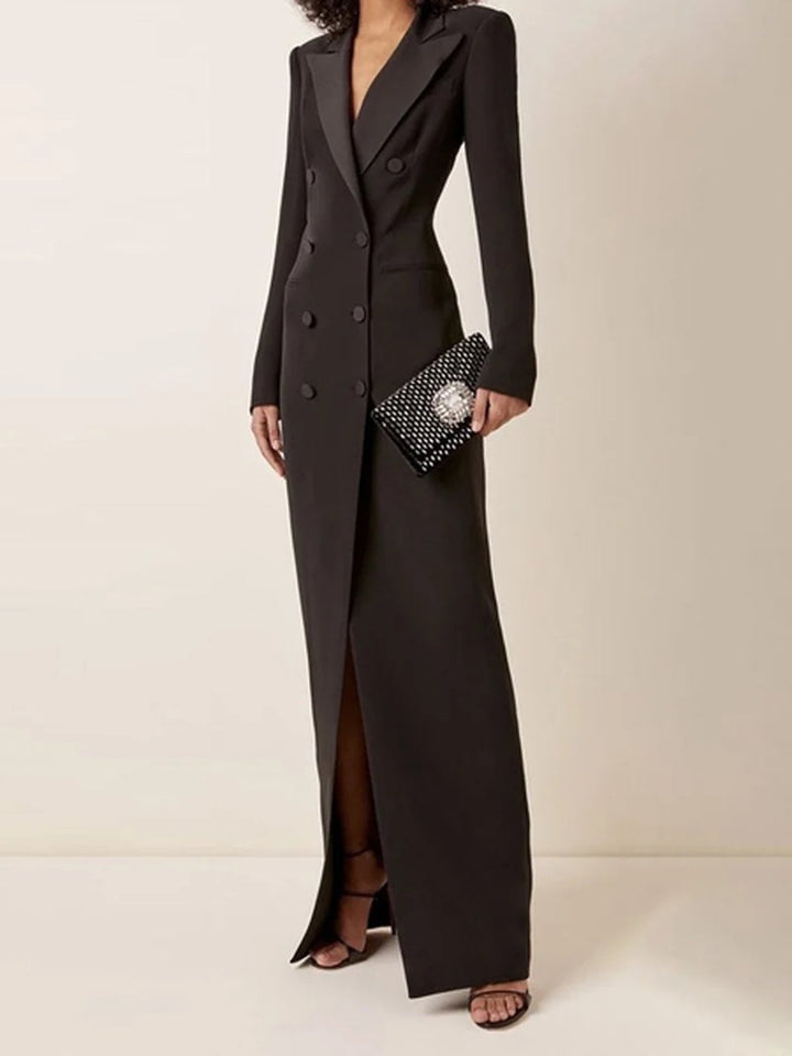 Elegante getailleerde double-breasted blazerjurk voor vrouwen, ideaal als formele damesjurk of zakelijke kleding.