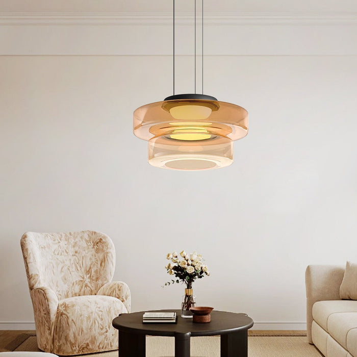 Elegante glazen hanglamp in Bauhaus-stijl, verstelbare LED-hanglamp, warm wit licht, modern design voor binnenshuis.