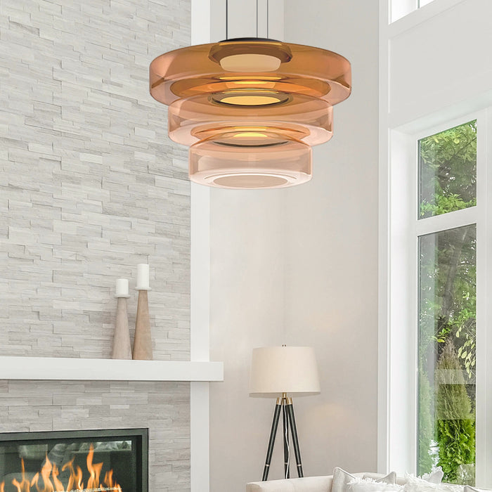 Elegante glazen hanglamp in Bauhaus-stijl, verstelbare LED-hanglamp, warm wit licht, modern design voor binnenshuis.