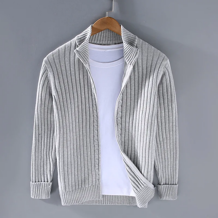 "Elegante heren cardigan van zacht katoen met rits en geribbelde details, tijdloos design, geschikt voor elke stijl."