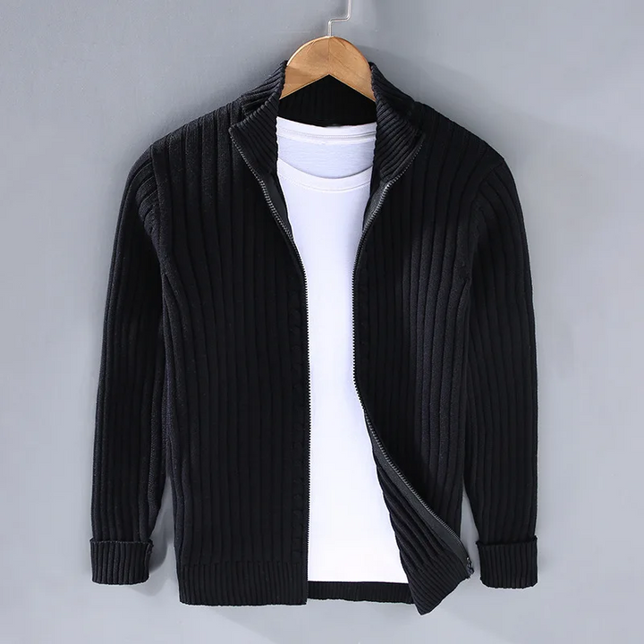 "Elegante heren cardigan van zacht katoen met rits en geribbelde details, tijdloos design, geschikt voor elke stijl."