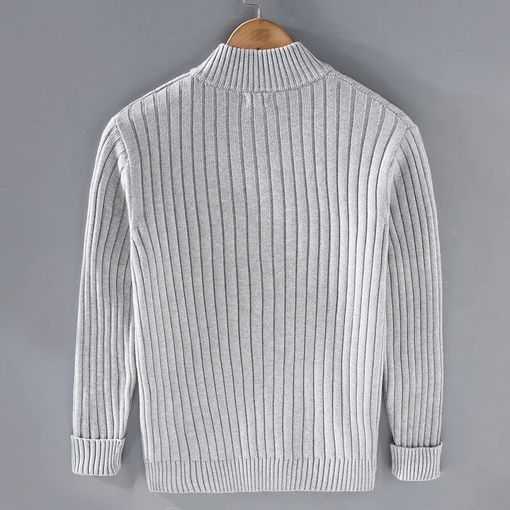 "Elegante heren cardigan van zacht katoen met rits en geribbelde details, tijdloos design, geschikt voor elke stijl."