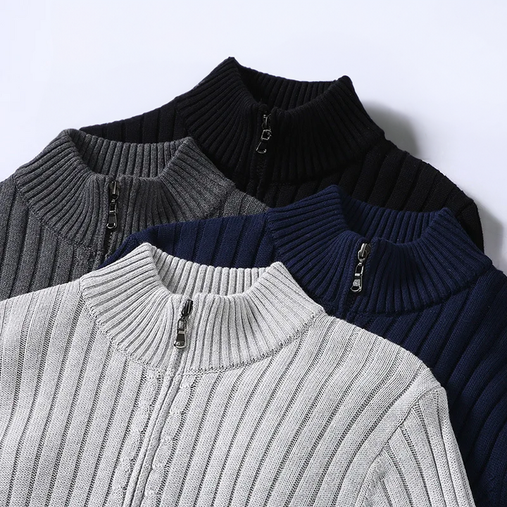 "Elegante heren cardigan van zacht katoen met rits en geribbelde details, tijdloos design, geschikt voor elke stijl."