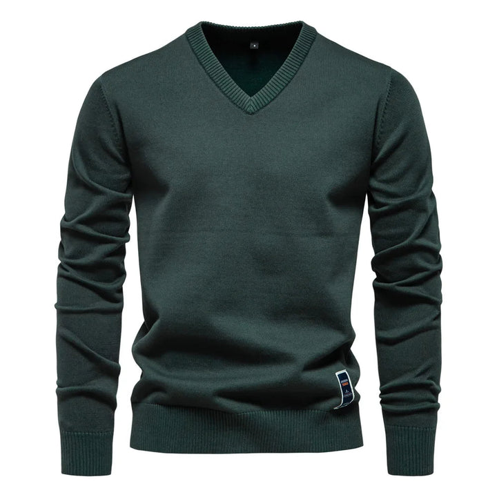 Elegante heren V-hals trui in comfortabele stof, perfect voor casual of zakelijke herfst- en wintermode.