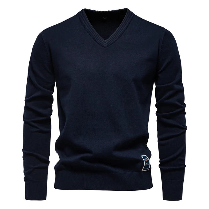 Stijlvolle heren trui met V-hals, een veelzijdige toevoeging aan elke herenmode garderobe. Comfortabel en chic.