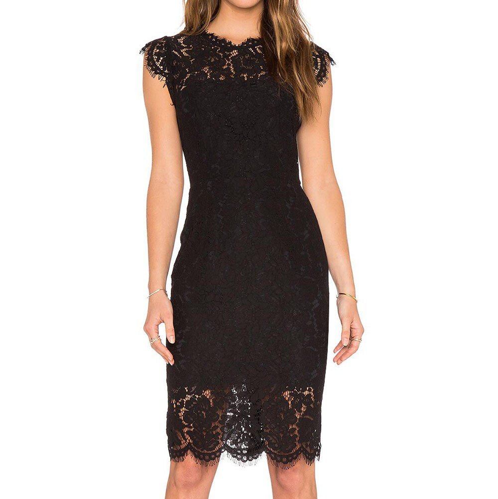 Elegante kanten midi feestjurk met flatterend silhouet, ideaal voor feesten en bruiloften.