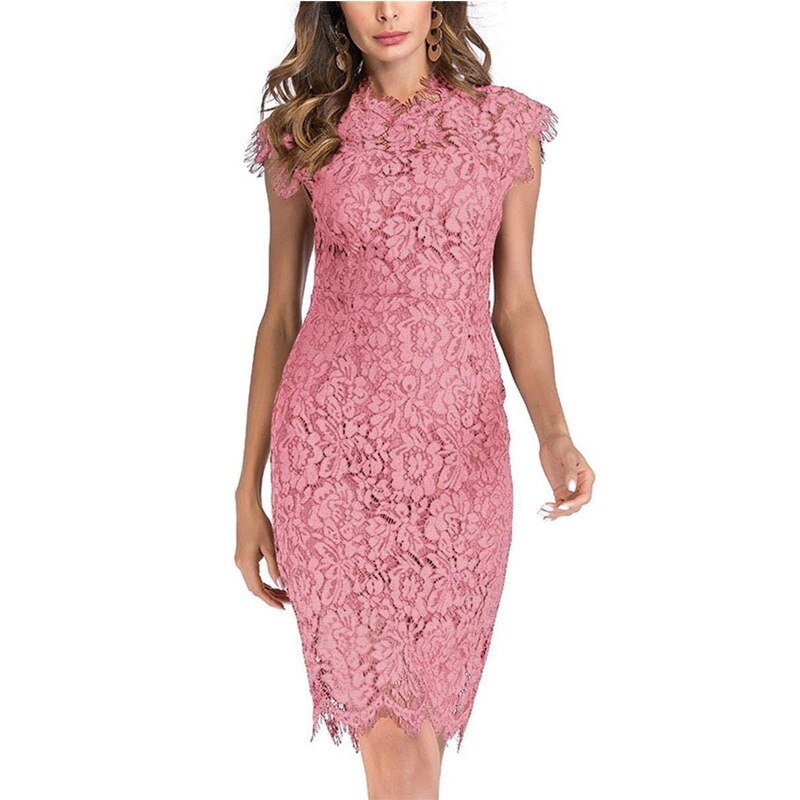 Elegante kanten midi feestjurk met flatterend silhouet, ideaal voor feesten en bruiloften.