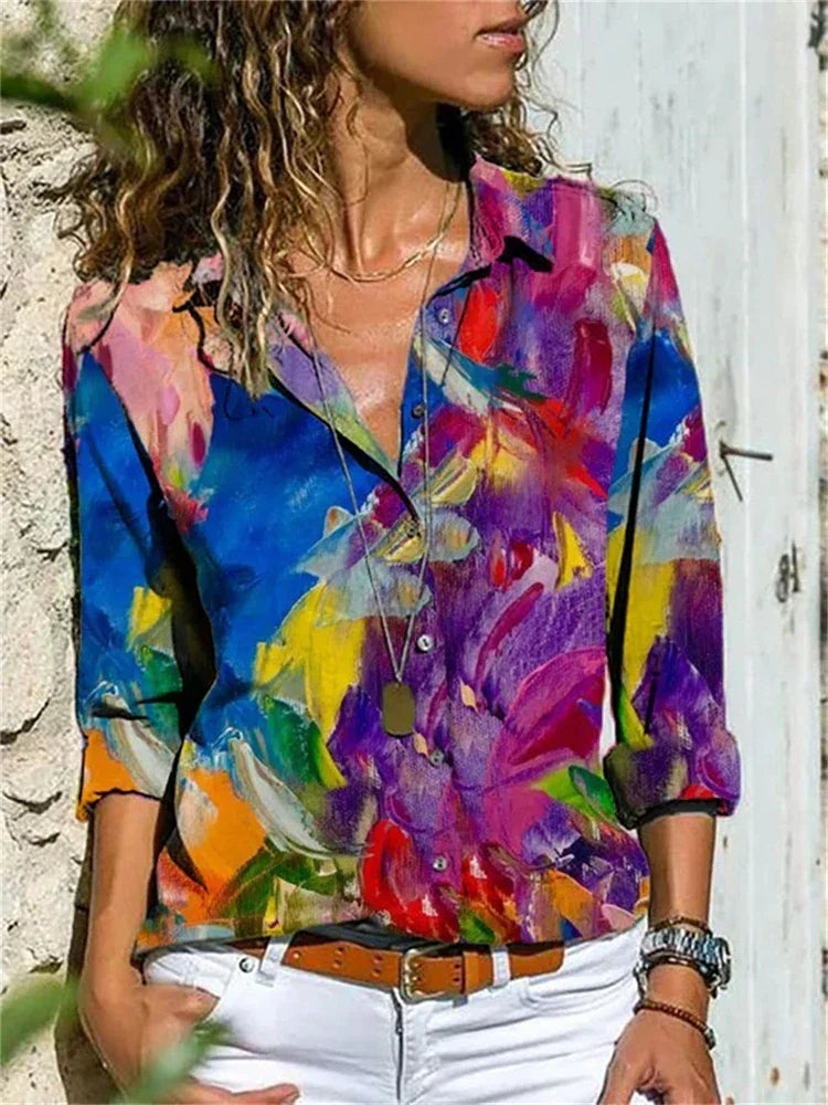 Elegante katoenen zomerblouse voor dames, chique design, lange mouwen, ademend, veelzijdig voor formele & informele gelegenhe