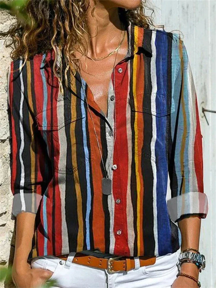 Elegante katoenen zomerblouse voor dames, chique design, lange mouwen, ademend, veelzijdig voor formele & informele gelegenhe
