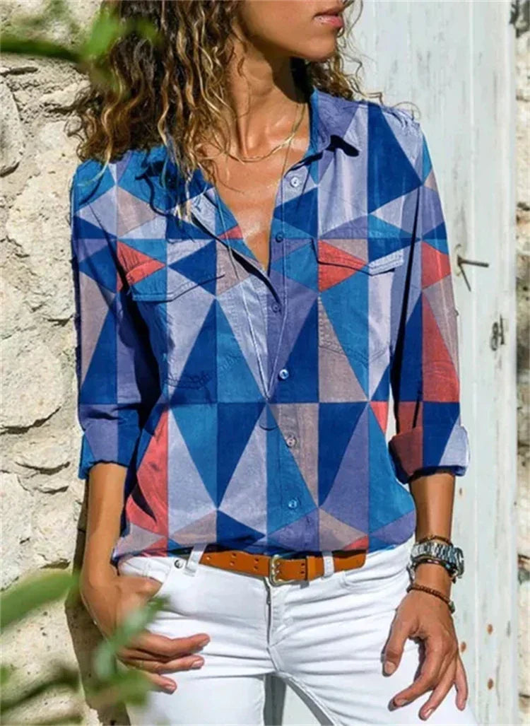 Elegante katoenen zomerblouse voor dames, chique design, lange mouwen, ademend, veelzijdig voor formele & informele gelegenhe