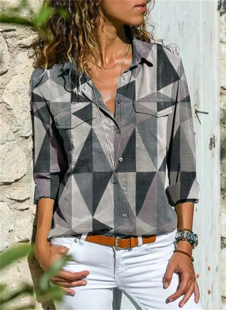 Elegante katoenen zomerblouse voor dames, chique design, lange mouwen, ademend, veelzijdig voor formele & informele gelegenhe