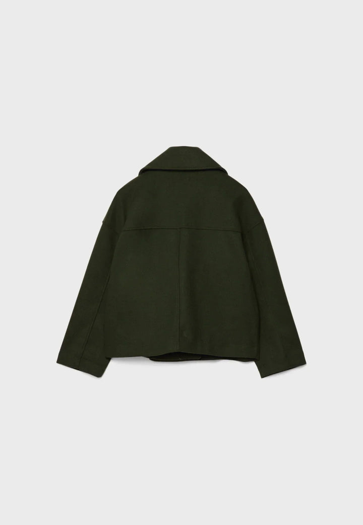 "Elegante korte double-breasted jas van luxe wolmix stof, cropped lengte, knoopsluiting, stijlvol en tijdloos design."