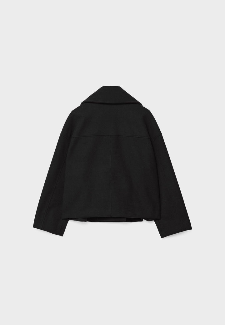 "Elegante korte double-breasted jas van luxe wolmix stof, cropped lengte, knoopsluiting, stijlvol en tijdloos design."