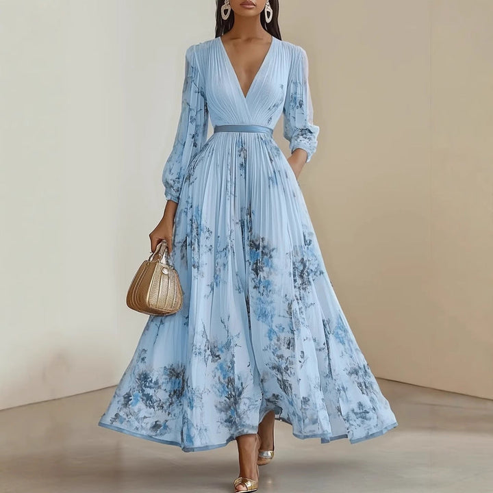 Vloeiende dames avondjurk met elegante bloemenprint, een prachtige lange feestjurk voor elke speciale gelegenheid.