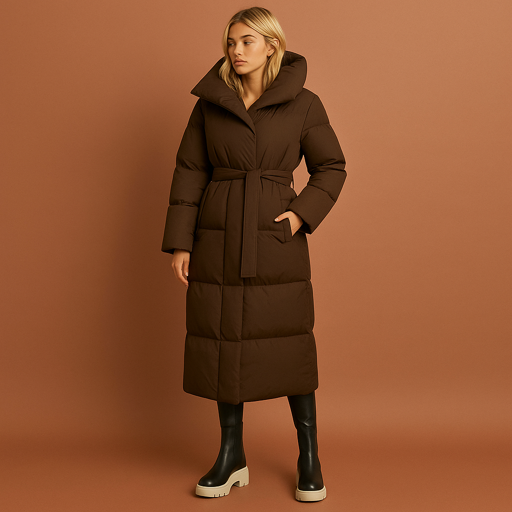 Lange dames winterjas met elegante pasvorm, biedt optimaal warm comfort. Ideaal voor herfst en winter mode.