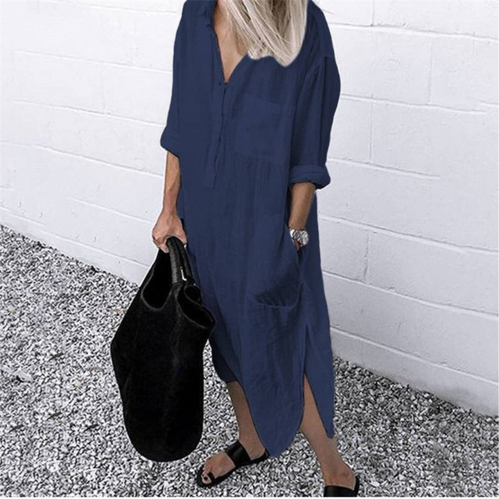 Elegante lange dames zomerjurk. Comfortabele en stijlvolle maxi-jurk voor warme zomerdagen, ideaal voor casual chique.