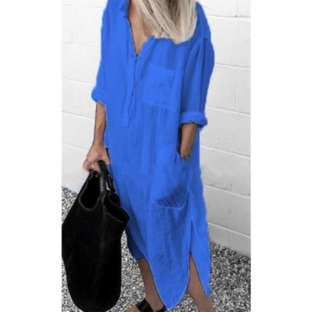 Comfortabele lange zomerjurk voor dames. Stijlvolle en ademende maxi-jurk, perfect voor ontspannen zomeravonden.
