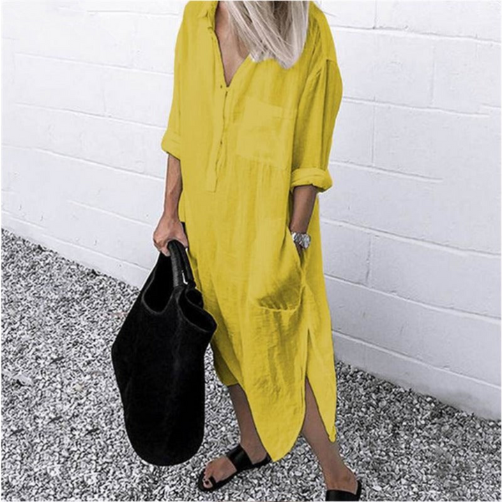 Geniet van de zomer in deze comfortabele lange damesjurk. Stijlvolle en elegante zomerjurk, ideaal voor elke vrouw.