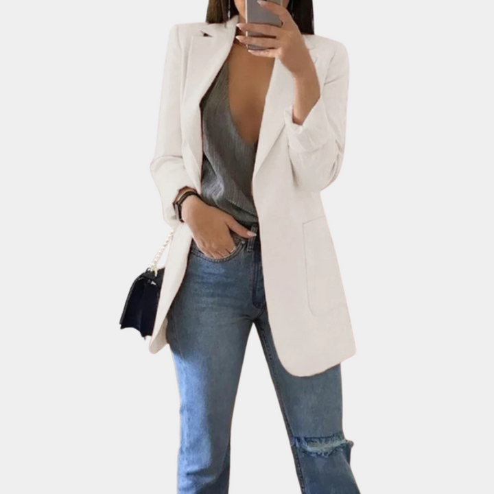 Lange elegante damesblazer, veelzijdig voor zakelijke en casual gelegenheden. Perfecte zomerblazer.