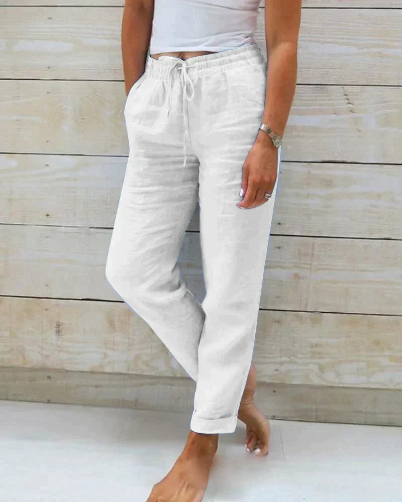 Elegante lange damesbroek voor comfort en stijl; ideaal voor zomer en lente kantoorlook.