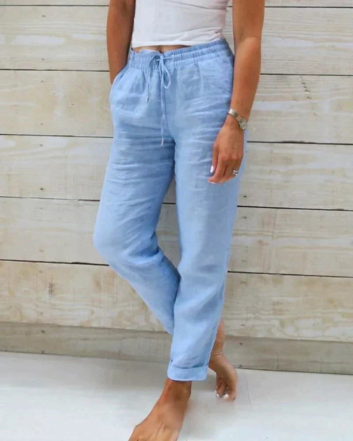 Comfortabele, machinewasbare lange damesbroek; perfect voor ontspannen dagen of een moderne lente outfit.