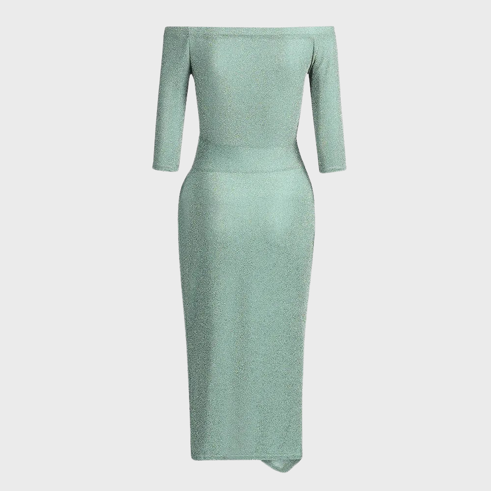 Glitter galajurk op paspop, toont elegante valling en luxe uitstraling; ideaal voor dames avondkleding.