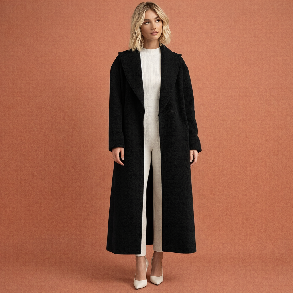 Lange oversized dames mantel, een elegante en warme jas voor de herfst en winter. Moderne damesmode bovenkleding.