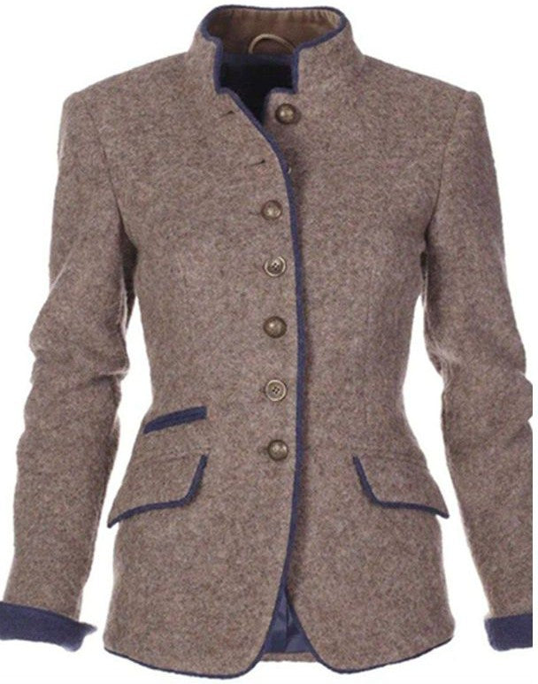Stijlvolle effen lichtbruine damesblazer, veelzijdig als mode vest voor zowel zakelijke als casual bovenkleding.