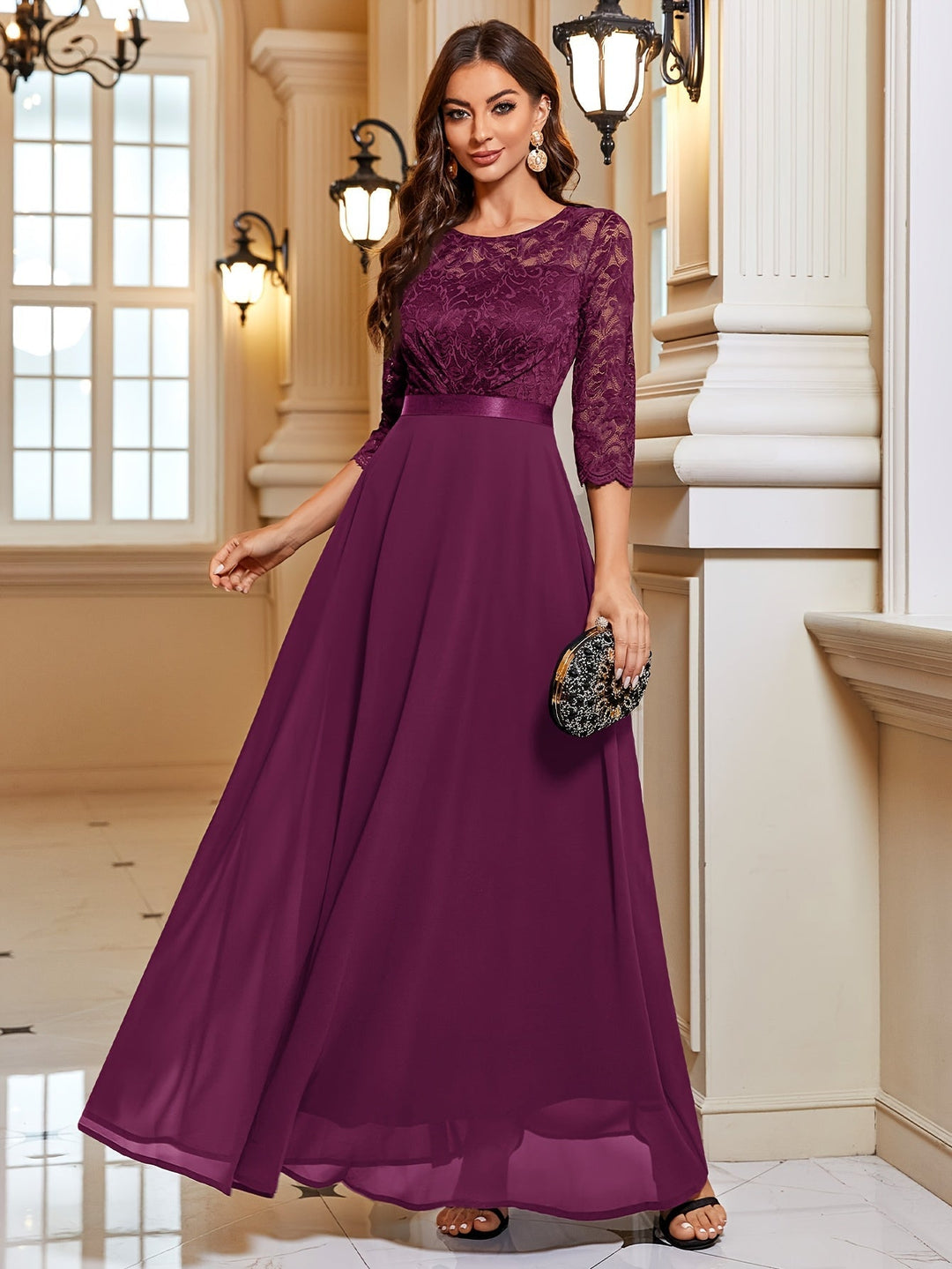 Elegante dames maxi jurk in marineblauw, bordeauxrood of hemelsblauw. Feestjurk voor speciale gelegenheden.