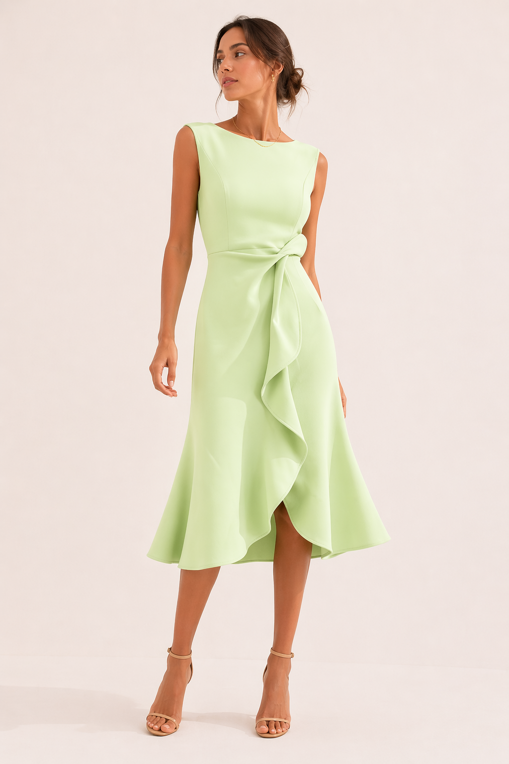 Mouwloze zomerse midi-jurk voor dames met split. Stijlvol en comfortabel, perfect voor warme dagen en feesten. Vrouwenkleding.