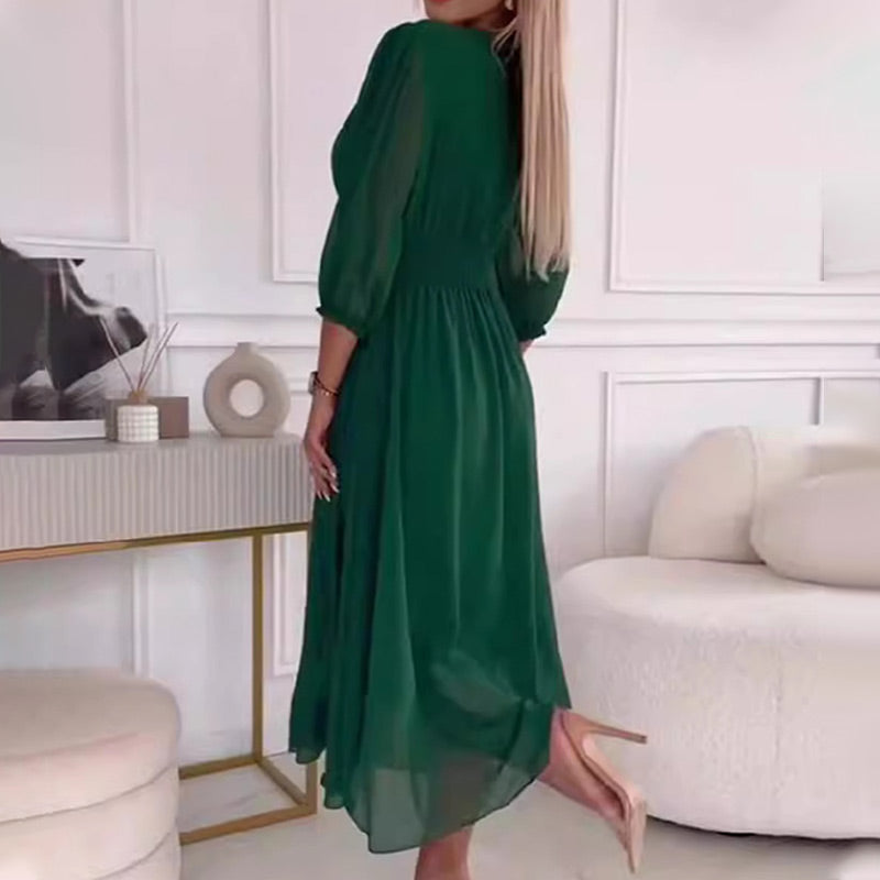 Trendy dames midi zomerjurk, luchtig en stijlvol, de perfecte zomermode voor vrouwenkleding.