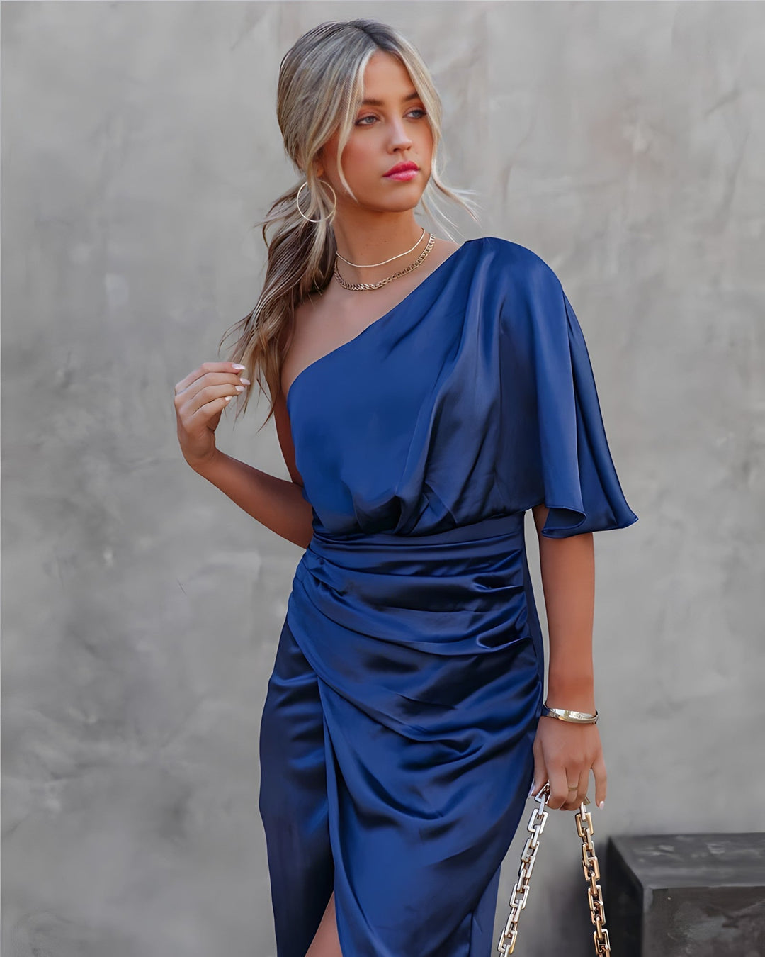 Dames one-shoulder midi feestjurk, elegante gala jurk voor een stijlvolle verschijning op elk event.