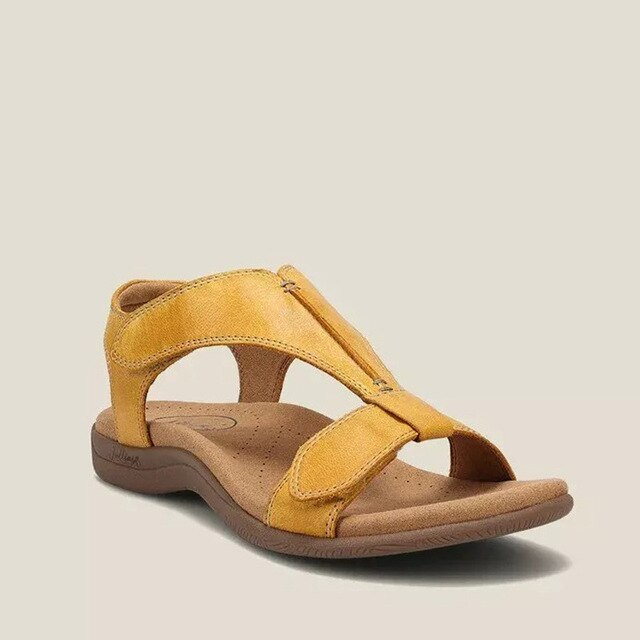 Elegante orthopedische dames sandalen, klittenbandsluiting, neutraal ontwerp, zacht gevoerde zolen voor comfort en stijl.