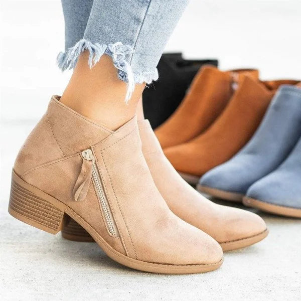 "Elegante orthopedische leren enkellaarzen voor dames met zijrits en effen kleuren, comfortabele en modieuze uitstraling"