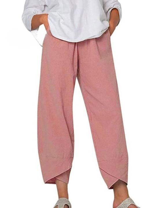 "Elegante Silvia Linnen Broek met relaxte pasvorm, elastische taille en zijzakken, perfect voor casual en comfort."